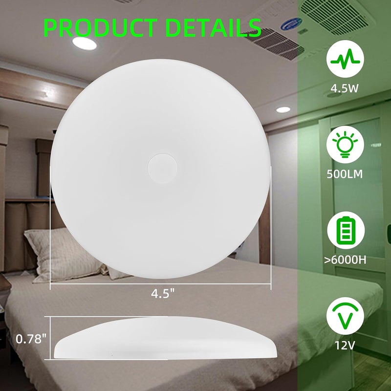 ULITECO RV Light Interior 12V, 4.5Inch RV Ceiling Dome Light, RV LED Puck Light with ON/Off Switch, 500LM Camper Lights Fixture for RV Boat Camper Trailer (3200K Warm White, 2PCS) - Image 4